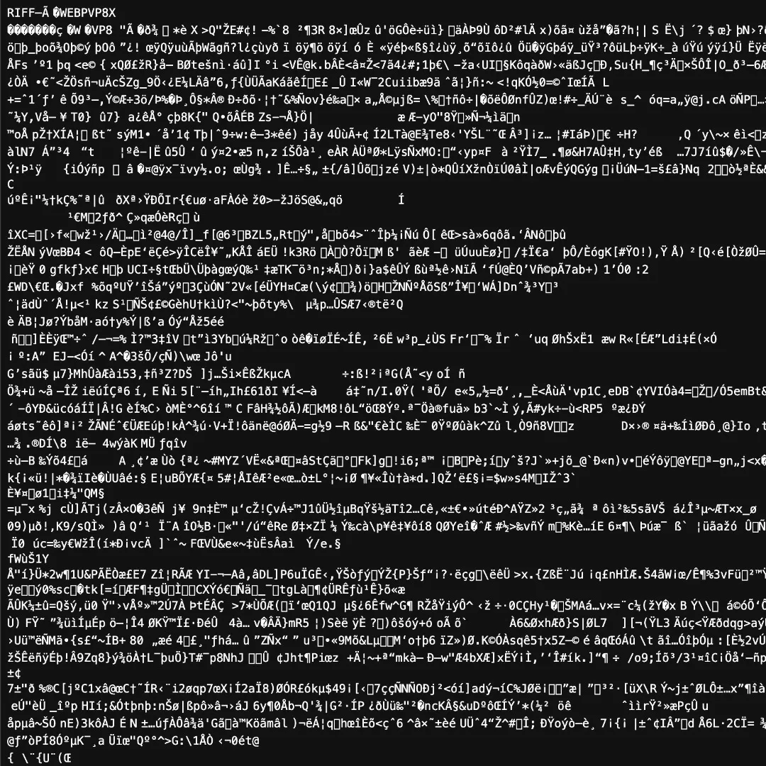 WebP image file opened as text: mojibake