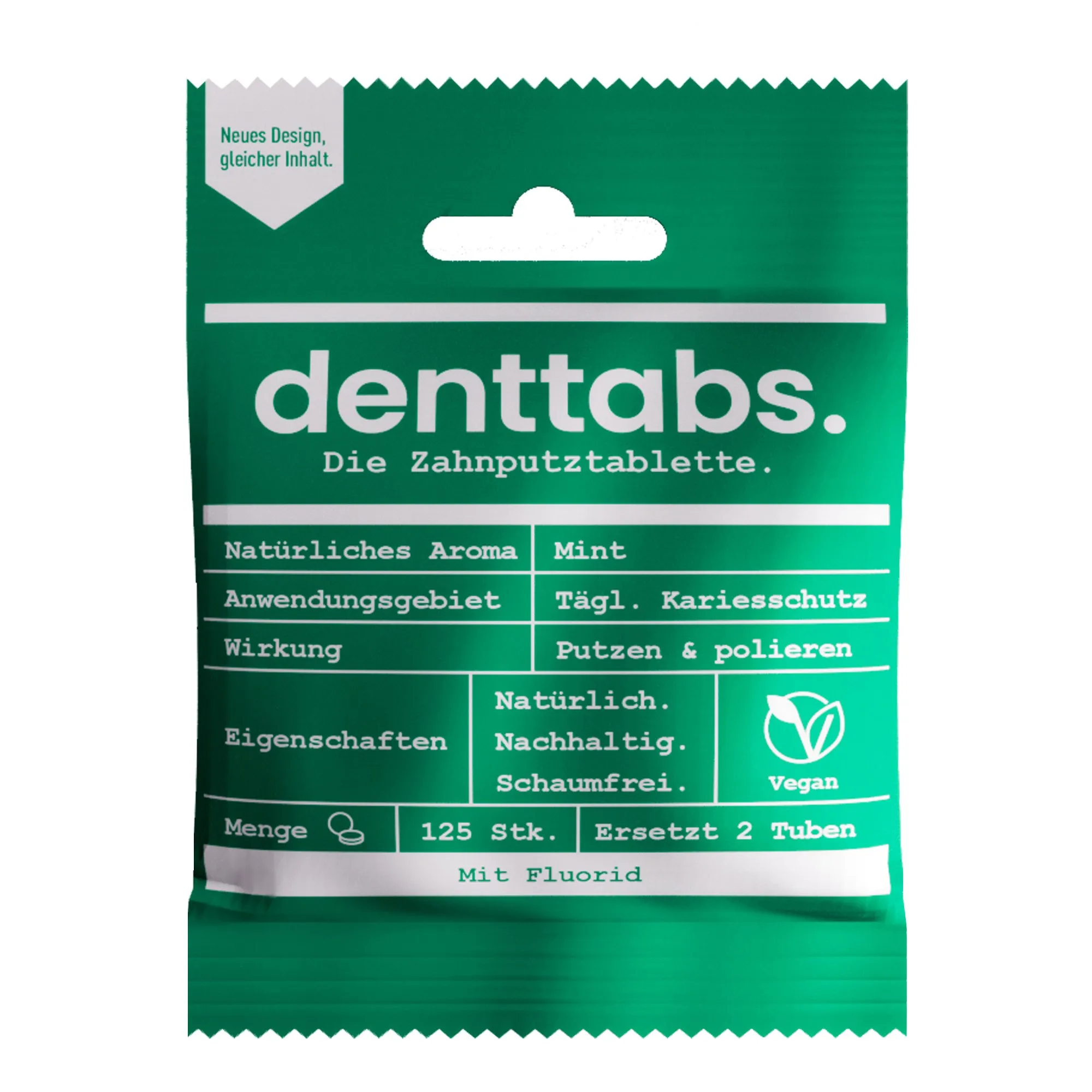 Grüner Denttabs-Nachfüllbeutel, Zahnputztabletten Mint