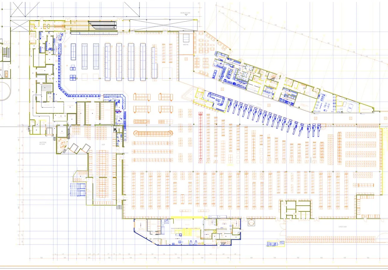 Grundriss eines Globus-Markts mit Zonen und Wegeführung