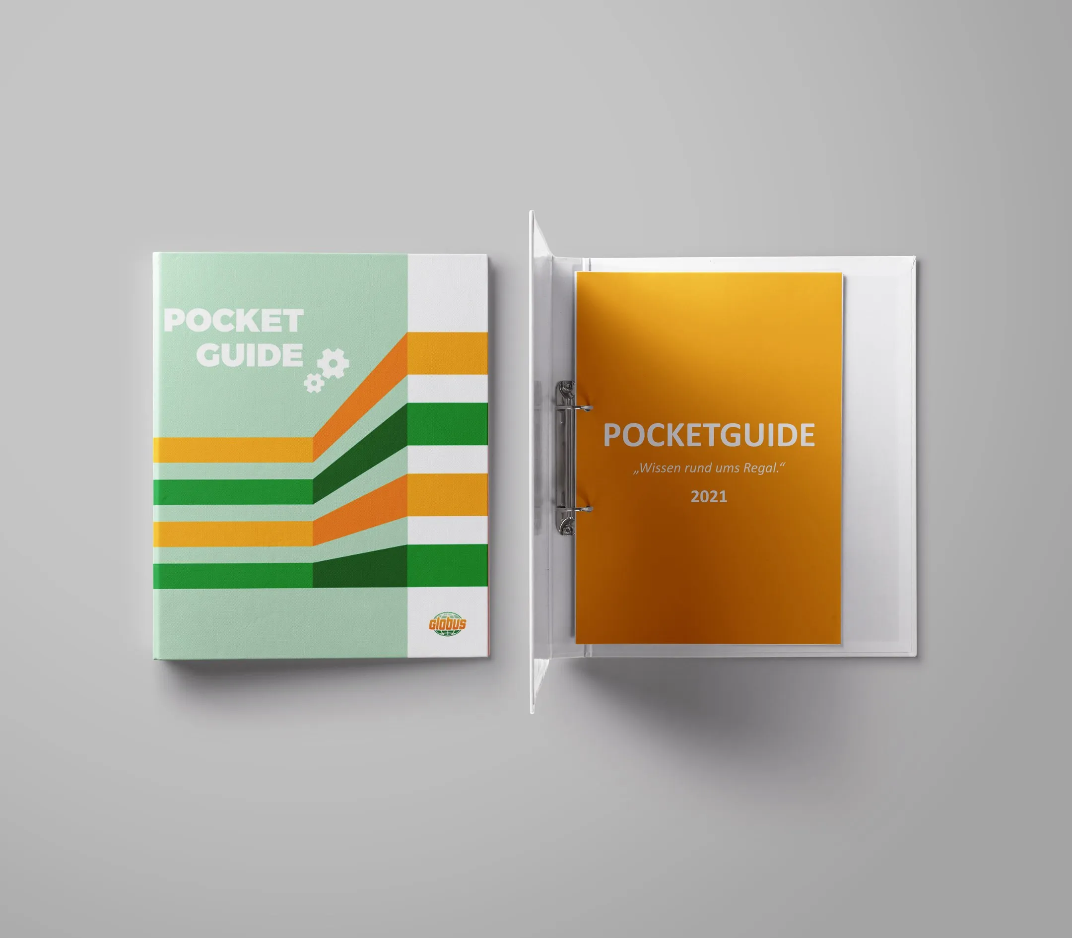 Globus-Pocketguide, zwei Hefte in Grün und Orange