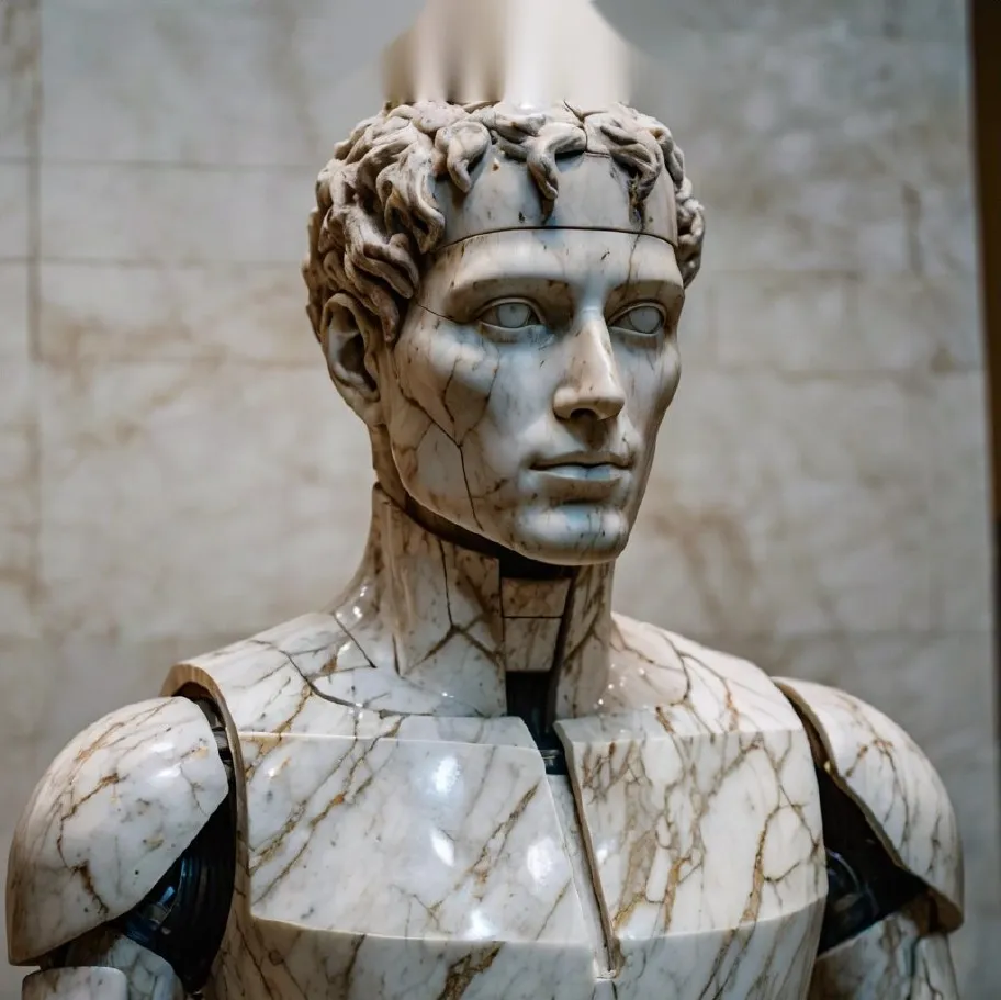 Marble bust with a robot body